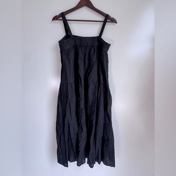 QUINCE‎ Women Small 100% European Linen Trapeze Midi Dress NEW Black tiered flax - Picture 3 of 14